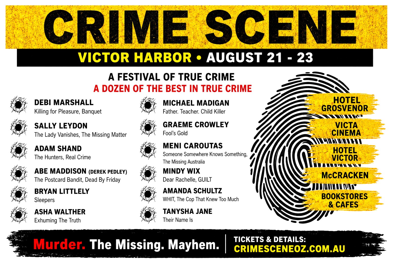 True crime fans will head to Victor Harbor this August as CRIME SCENE brings a weekend of cold cases, mysteries and forensic storytelling.