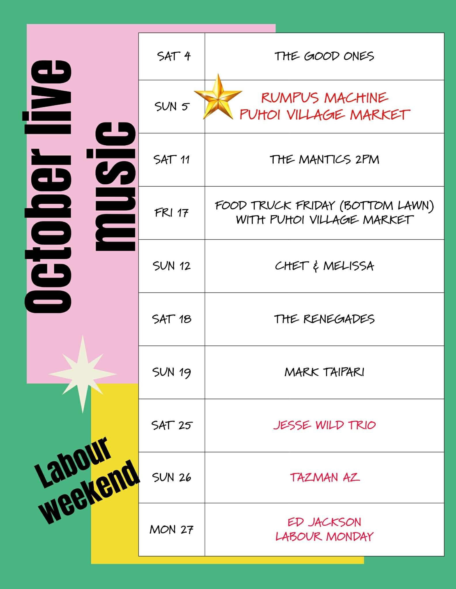 Great Music @ The Puhoi Pub This October!