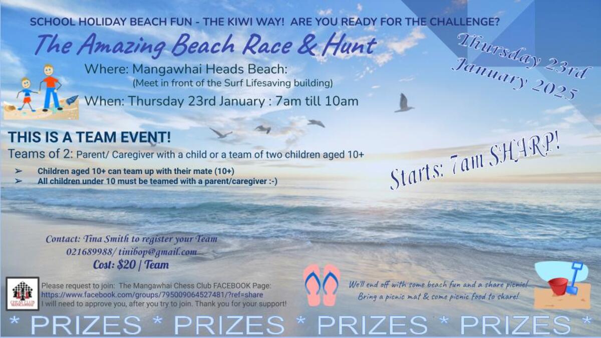 The Amazing Beach Race & Hunt - Mangawhai Heads Surf Beach