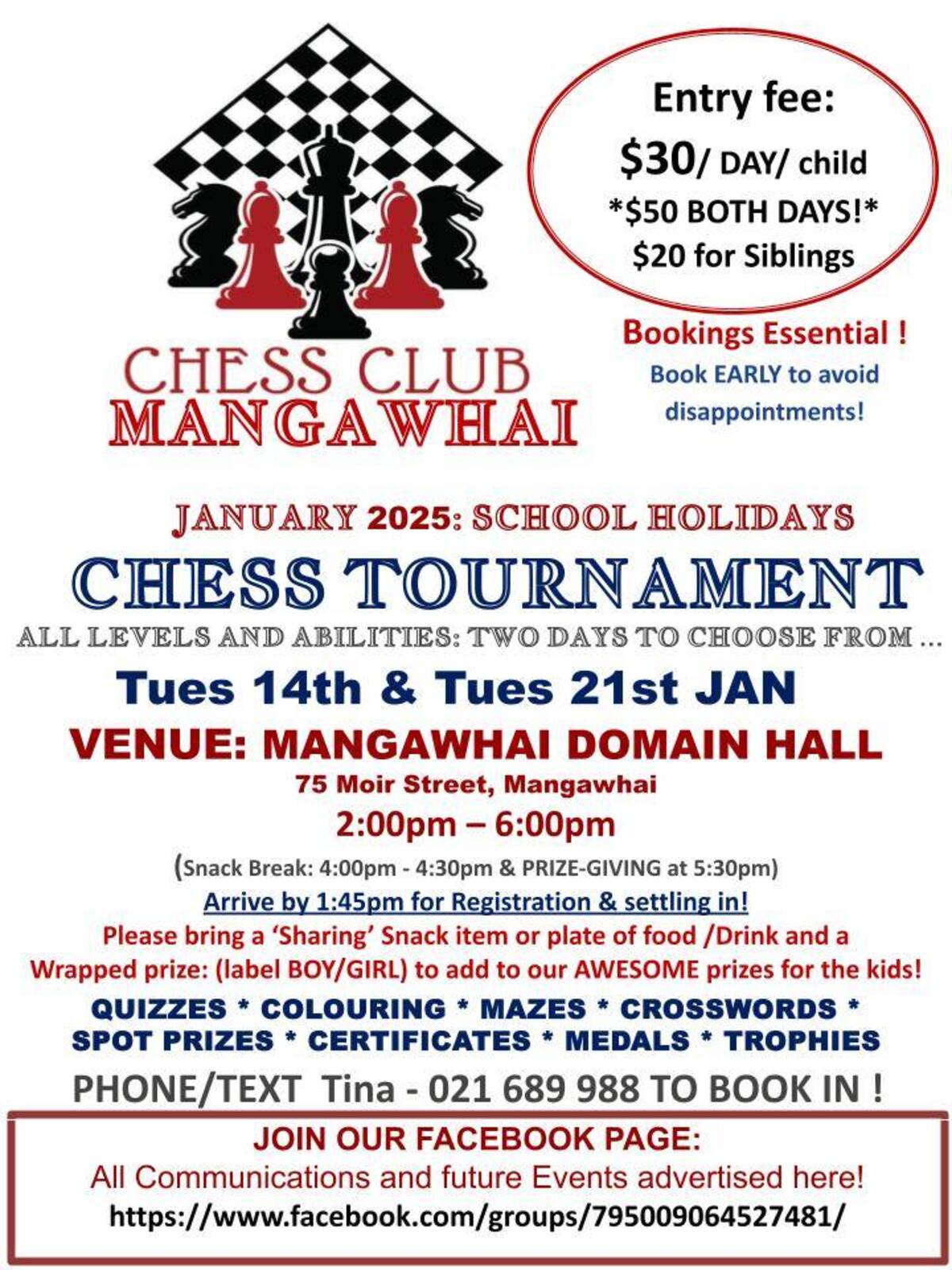 Mangawhai Chess Club -  2 Day Chess Tournament