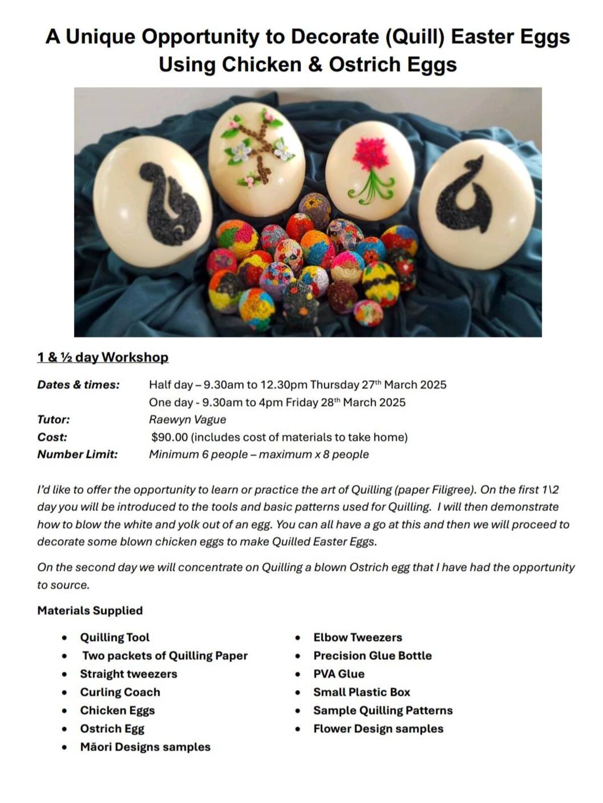 Easter Egg Quilling Workshop with Raewyn Vague