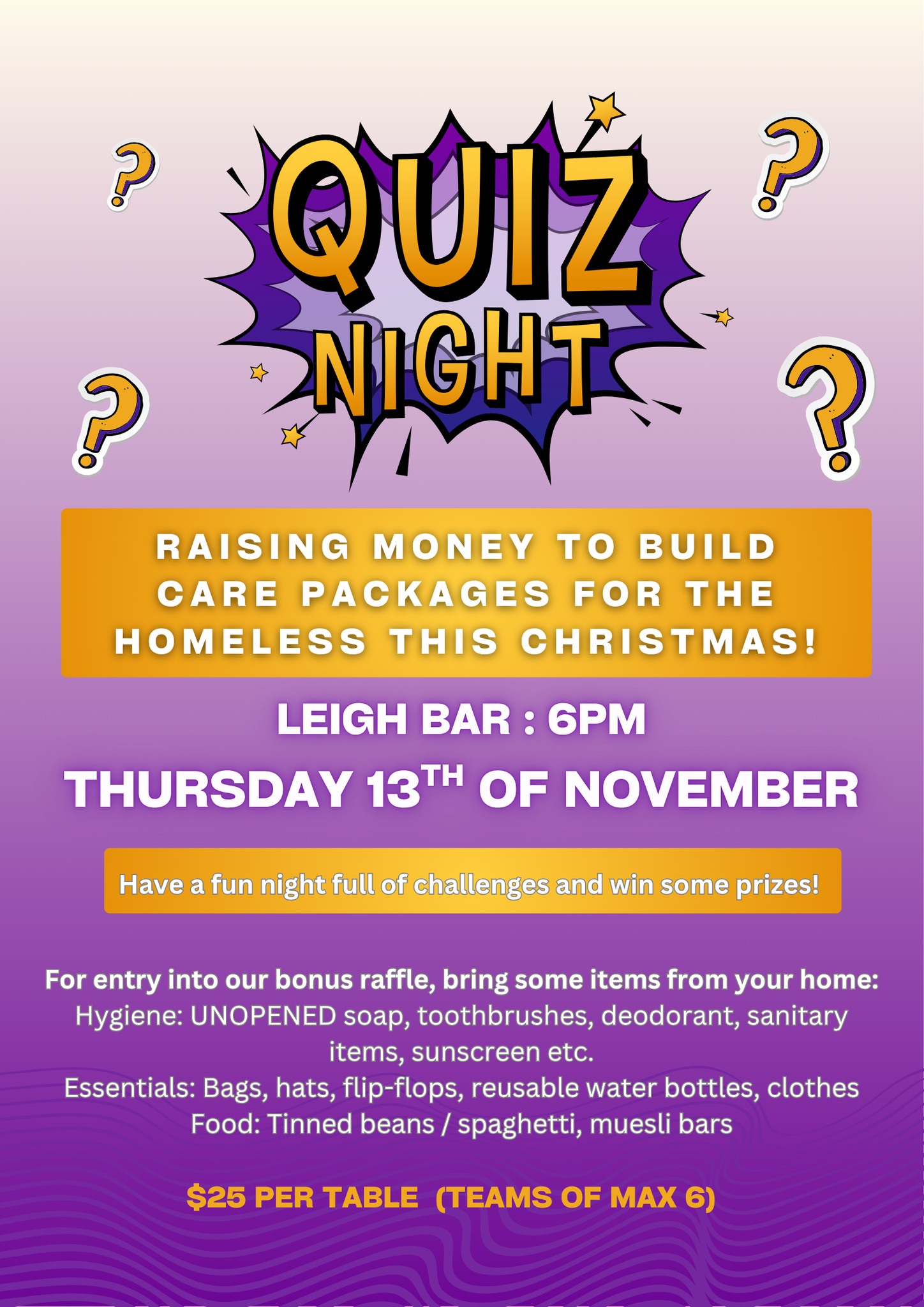 Quiz Night Fundraiser @ The Leigh Bar