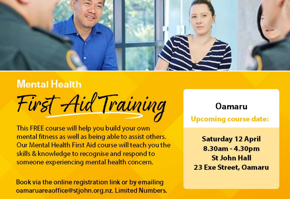 Mental Health First Aid Training on Saturday Apr 12th