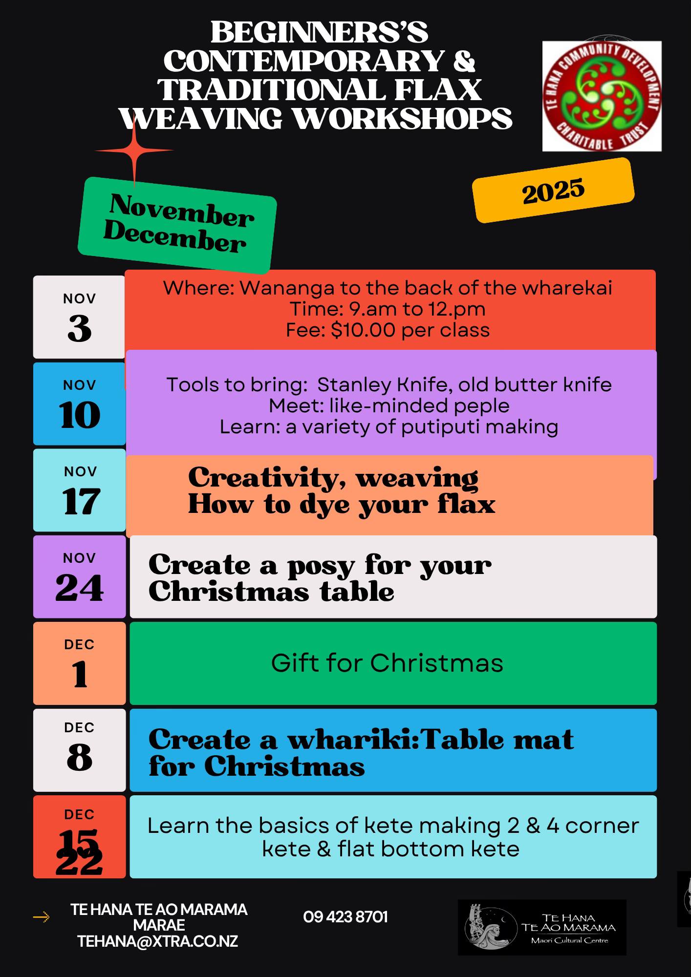 Beginners Contemporary & Traditional Flax Weaving Workshops at Te Hana Te Ao Marama