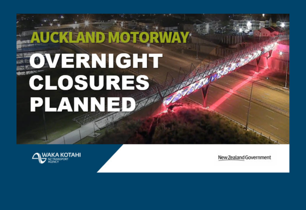 Auckland overnight motorway closures 22 December 2024 – 10 January 2025