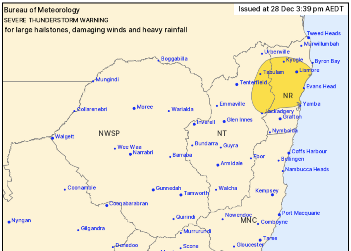 Severe Thunderstorm Warning for Lismore & NRs