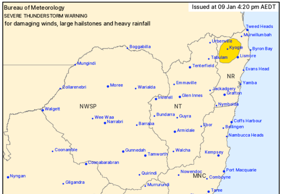 Severe thunderstorm warning for Nimbin, Casino and Kyogle