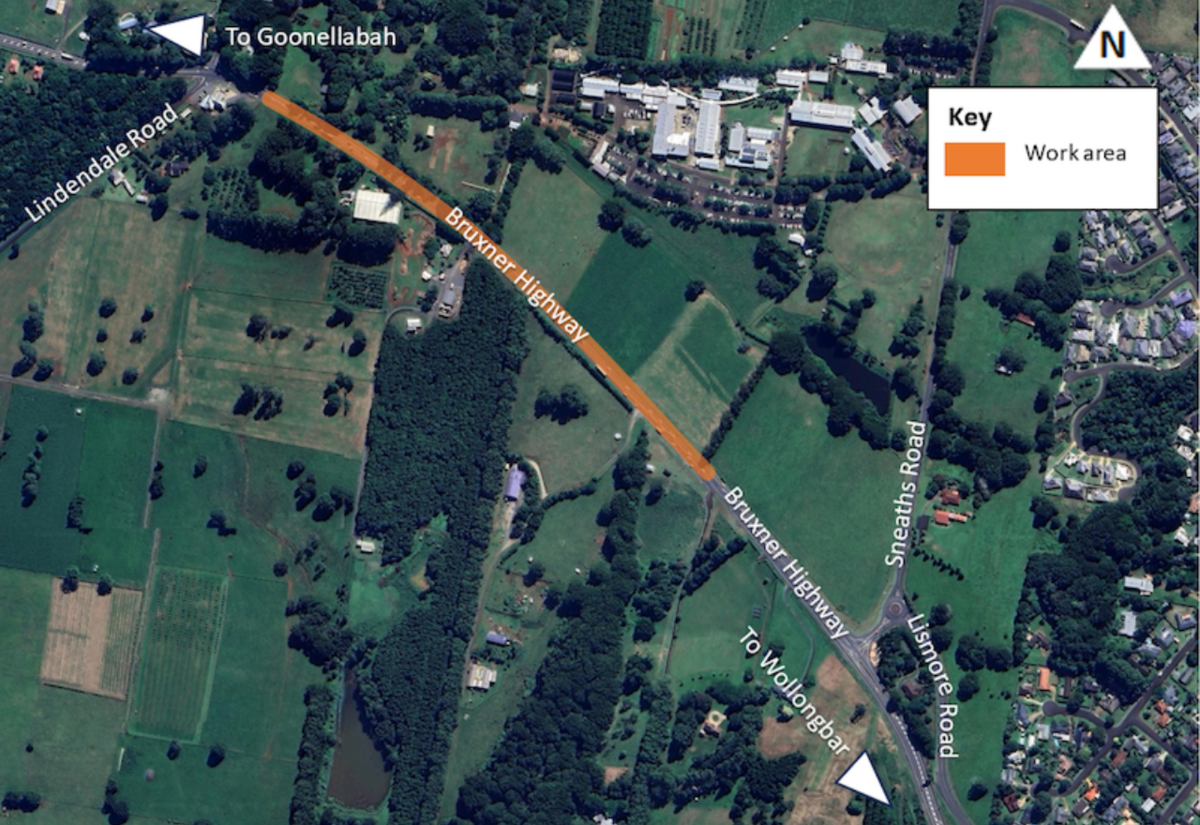 Roadworks will cause delays on Bruxner Highway at Wollongbar
