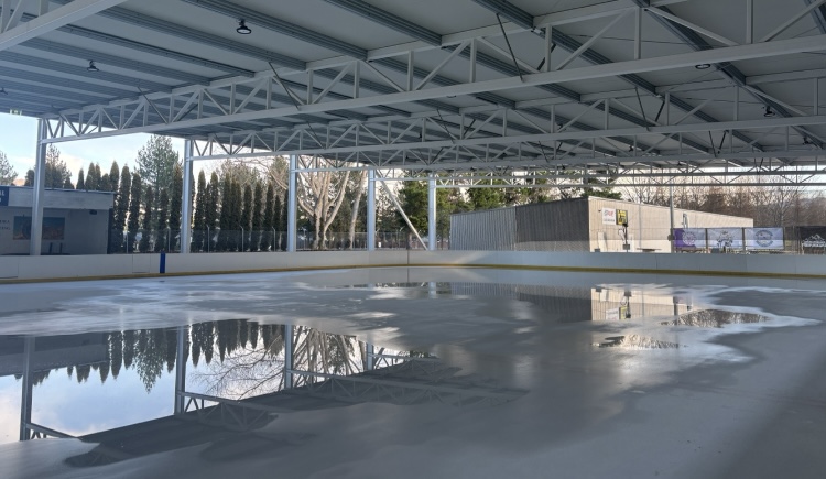 Ice rink melting in mid-winter