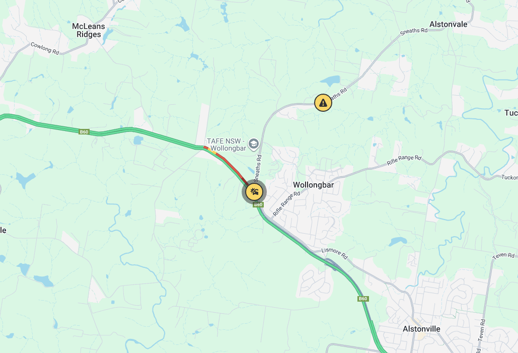 Bruxner Highway closed east bound at Wollongbar due to accident