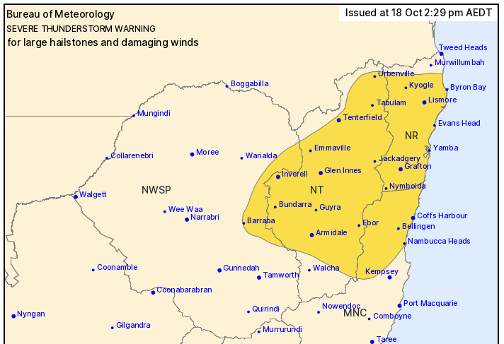 BoM issue severe thunderstorm warning for Lismore & NRs - Cancelled