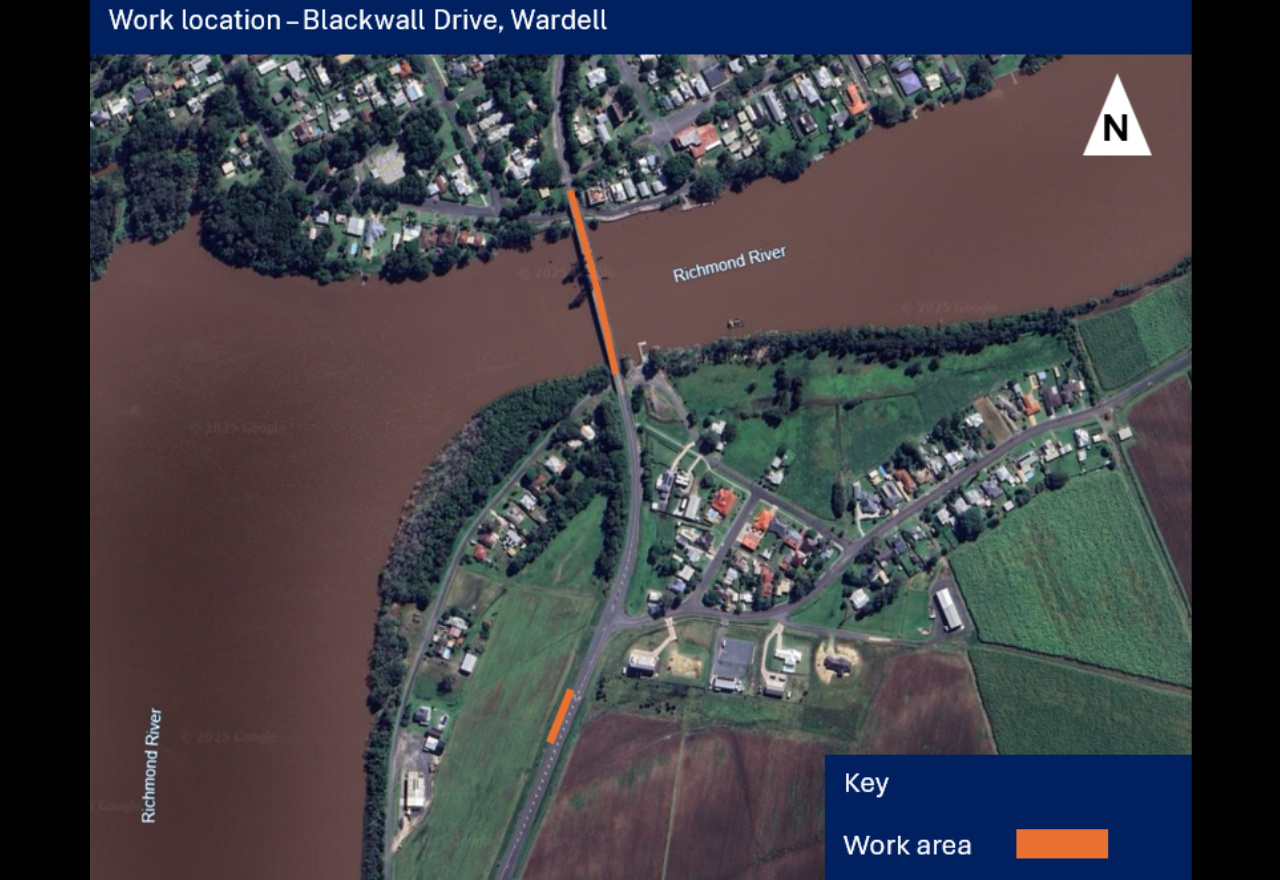 Changed traffic conditions on Blackwall Drive at Wardell