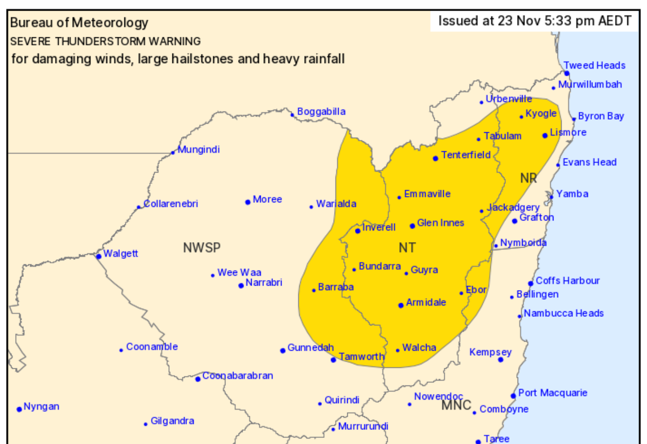 Severe thunderstorm warning for Lismore & NRs - CANCELLED