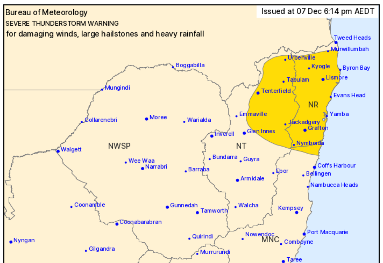 Severe Thunderstorm Warning for Lismore & NRs